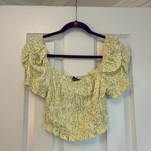 Zara Yellow Floral Puff Sleeve Crop Top